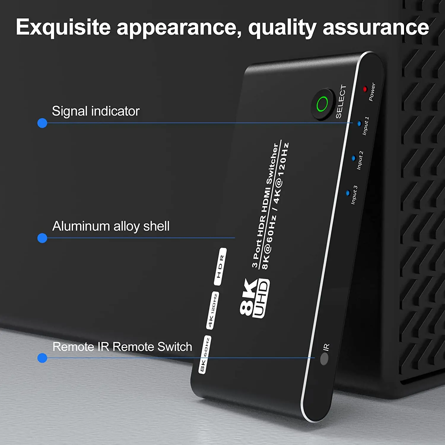 Conmutador HDMI 8K con control remoto IR 3 en 1 salida de alta velocidad HD 2,1 8K @ 60Hz 4K @ 120Hz Conmutador 3 puertos de alta velocidad 48Gbps para TV PS5 Xbox - imagen 4