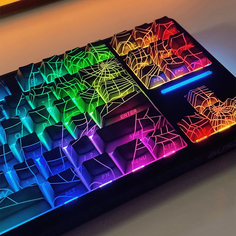 Teclas de telaraña con grabado lateral, Color translúcido Lang Zhu F87 Mai de Ace68 Little Bee Made68, teclas negras - imagen 3