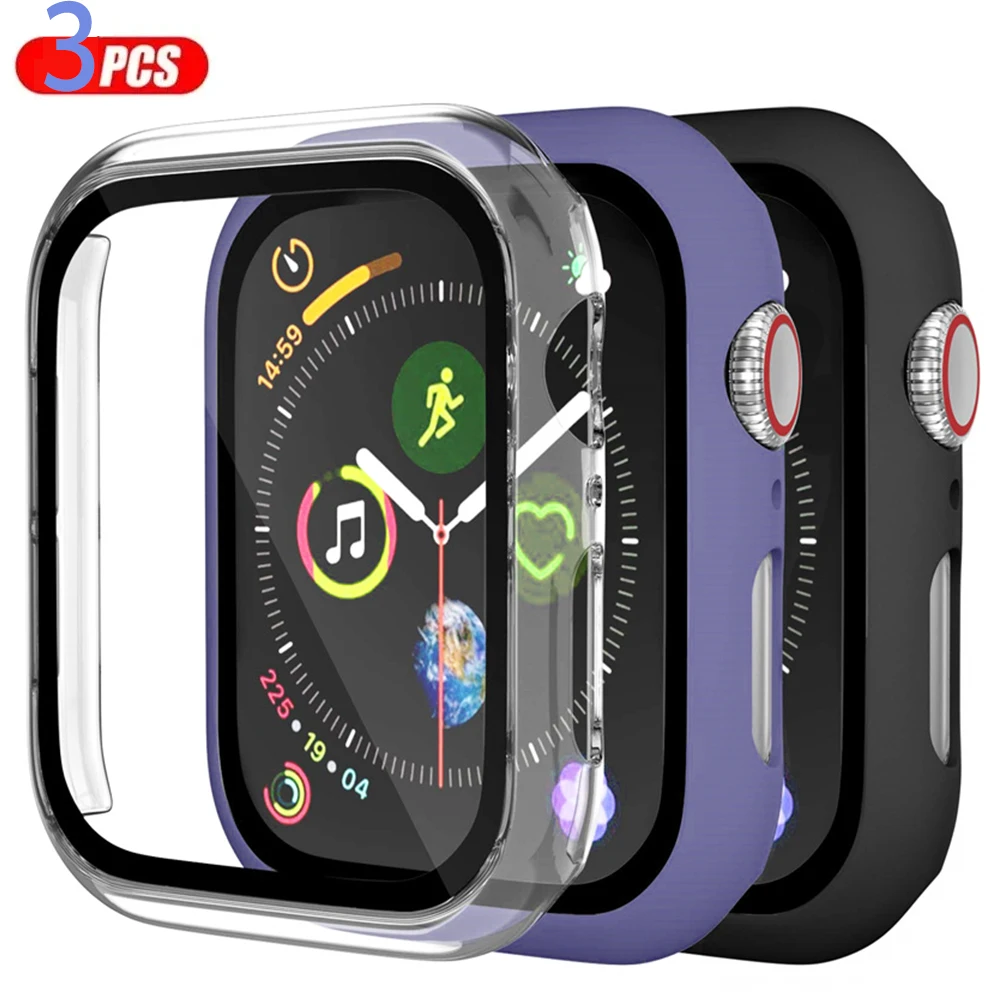 3PCS Glass+cover For Apple Watch Case 44mm 40mm 38mm/42mm bumper Screen Protector iWatch 9 8 7 6 5 4 3 41mm 45mm Accessories - imagen 2
