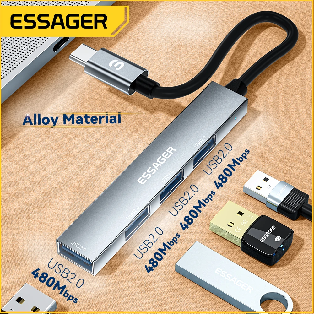 Essager 4 en 1 USB C Hub USB 2,0 adaptador divisor de alta velocidad expansor multifuncional para ordenador portátil Oficina Hub tipo C Hub - imagen 2