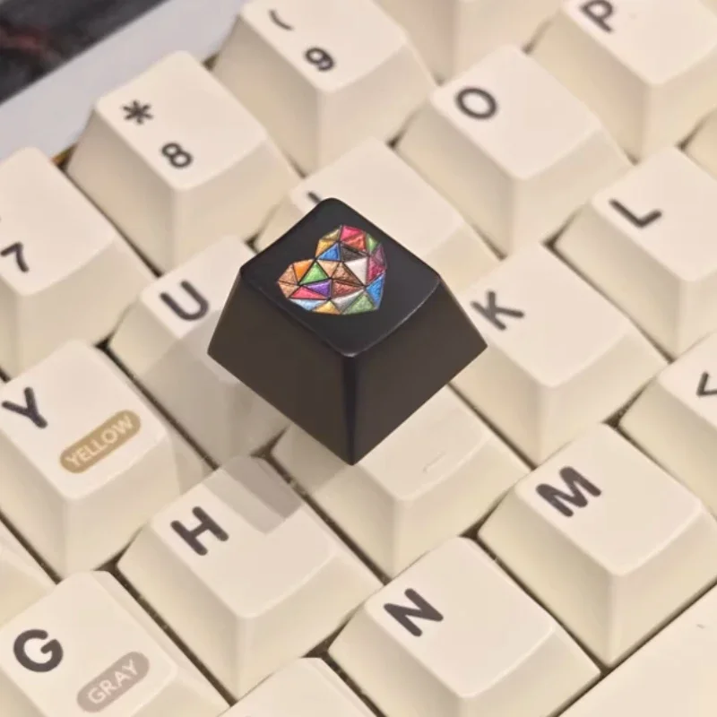 Tapa de tecla de corazón de vidrio, punto personalizado, aleación de aluminio, Color, tapa de llave artesanal de vidrio, perfil de cereza, interruptor MX, tecla de teclado mecánico - imagen 4