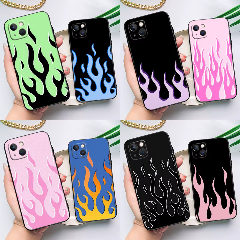 Funda Flame Estética Azul Claro Rosa fuego para Oppo A5 Pro A6 A15 A16 A76 A96 A17 A57 A98 A58 A78 A18 A38 A54 A74 A94 A40 A60 A80