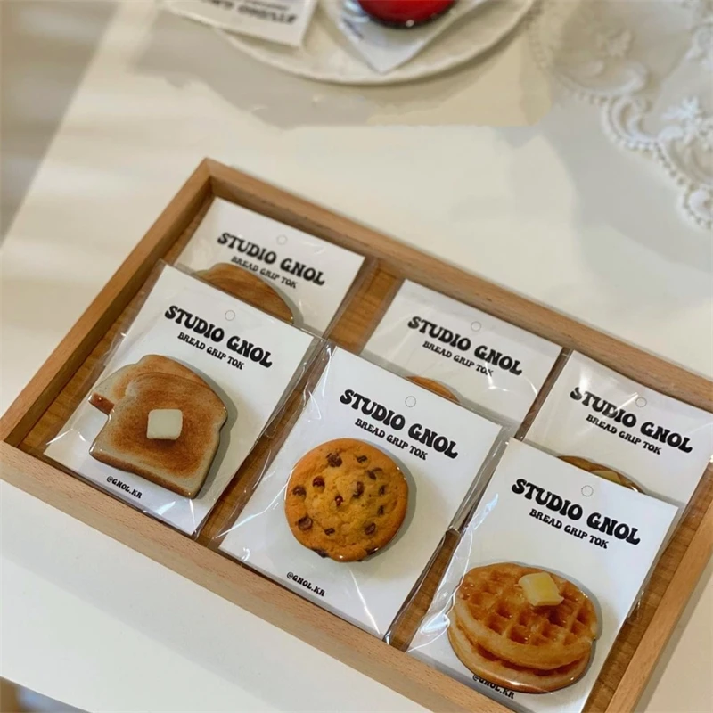 Soporte Griptok de galletas de gofre bonitas de Corea para iPhone 15, accesorios para teléfono de comida Samsung, soporte de anillo, soporte de agarre Tok, regalo