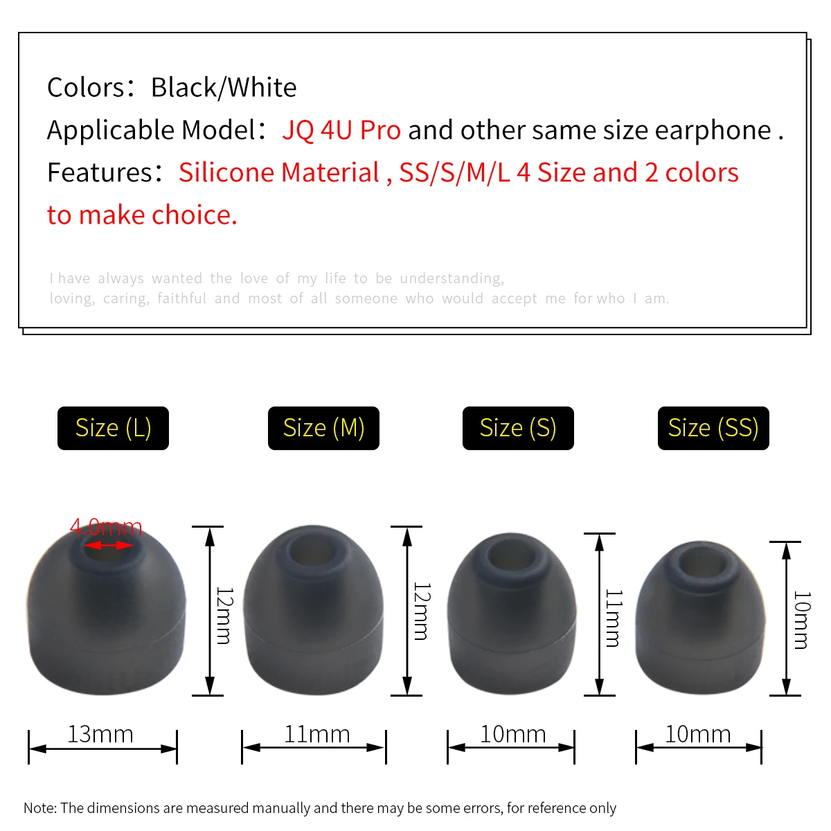 Puntas de silicona para auriculares JQ 4U Pro, 8 piezas, 4,0-5,5mm, extendidas - imagen 3