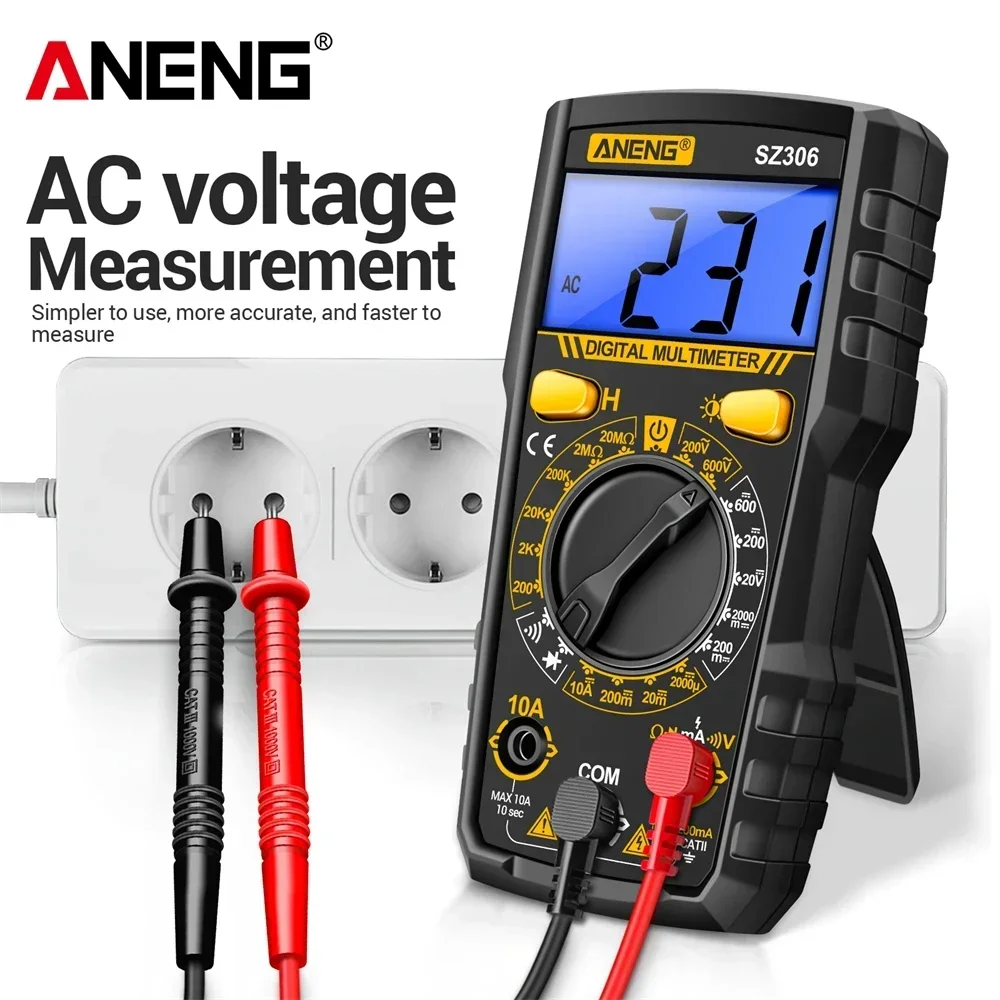 ANENG-probador de multímetros digitales SZ306, resistencia de diodo de 1999 recuentos, voltímetro de corriente de voltaje CA/CC, herramientas de prueba de pantalla retroiluminada azul - imagen 2