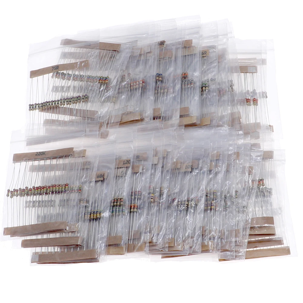 Kit de resistencias de película de carbono, paquete 20 piezas cada valor, unids/lote 1280/caja, 64 valores, 5% 1/4W 1-10M ohm - imagen 3