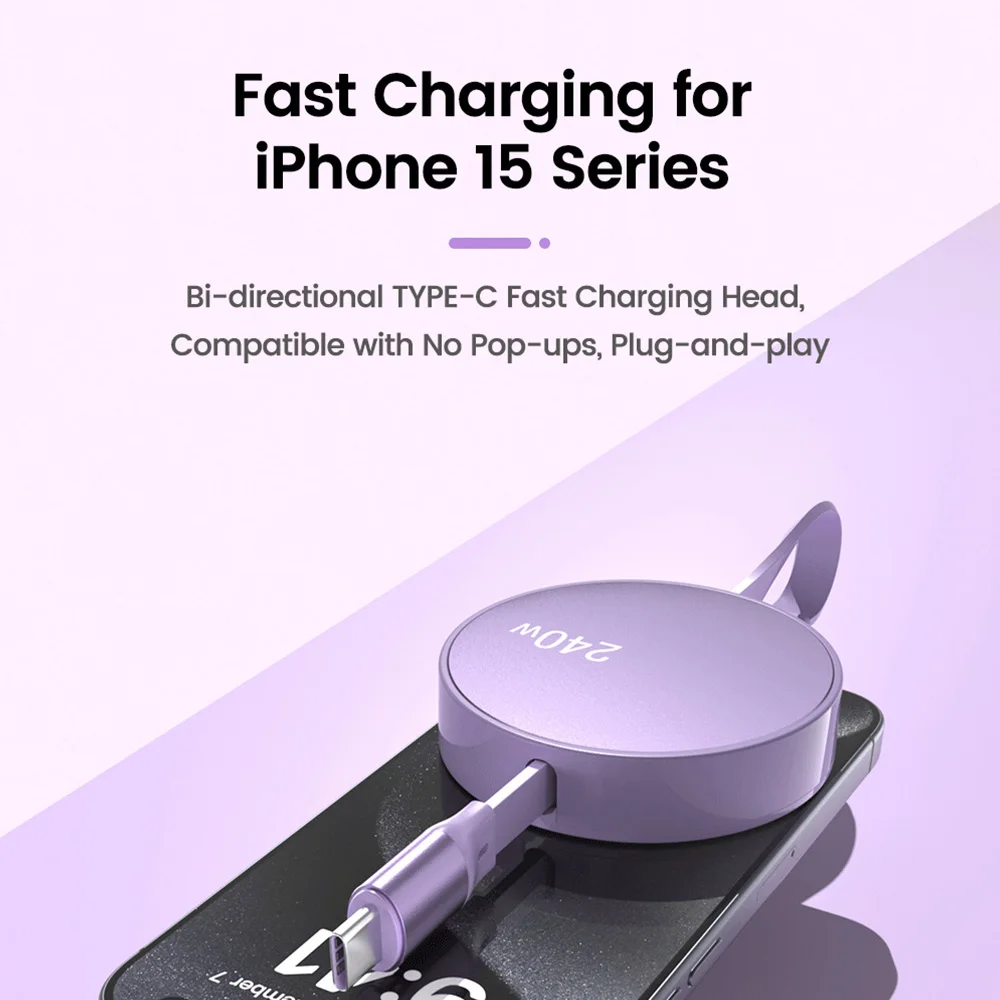 Cable de carga rápida retráctil USB C a USB C de 240W para iphone 15 14 13 Huawei Xiaomi Samsung accesorios de carga rápida - imagen 3
