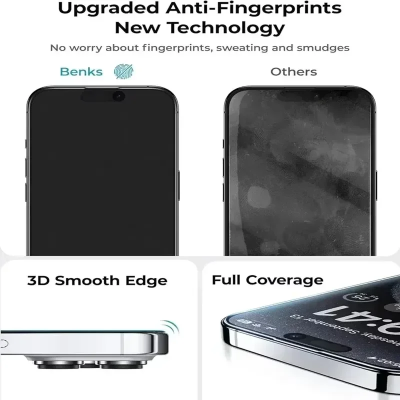 Protector de pantalla de instalación sin polvo con revestimiento oleofóbico, 3 uds., para iPhone 15, 14, 12, 11, 13, 17 Pro Max XR X XS 16 Plus, vidrio mate - imagen 4