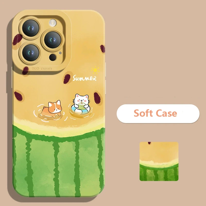 Funda de teléfono de gato sandía fresca de verano para Xiaomi Poco F7 F6 F5 X7 X6 X5 X3 M6 Pro Mi 13 12 11 Lite 5G 15 14 13 14T 13T 12T - imagen 2