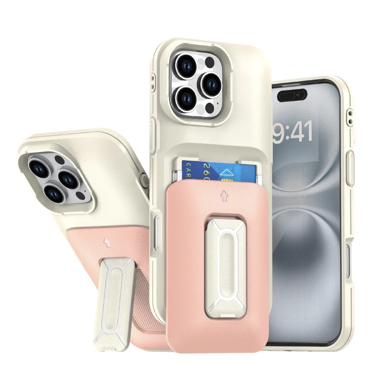 Funda de teléfono de lujo de Color sólido con ranura para tarjetas y soporte plegable para iPhone 16 Pro Max E 14 11 12 13 15 Pro Max - imagen 3