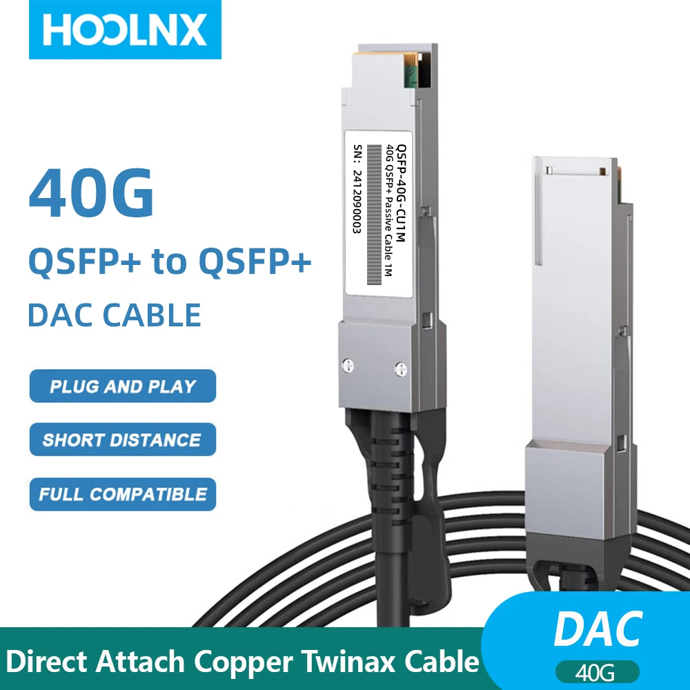 Cable DAC HOOLNX 40G QSFP+, Twinax pasivo de cobre de conexión directa 0,5-7M, Compatible con Cisco, Huawei, HPE, Juniper, MikroTik, U