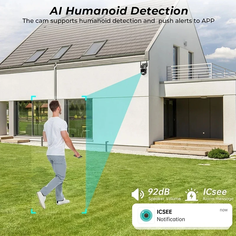 Cámara PTZ con Wifi para exteriores, 4K, 8MP, HD, doble lente, pantalla Dual, seguimiento automático AI, videovigilancia de 4MP, alarma de luz policial iCSee - imagen 4