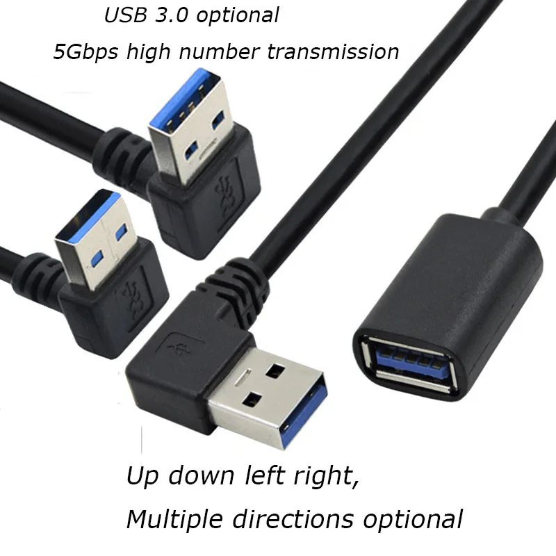 1 Uds 30CM 90 grados USB 3,0/2,0 adaptador macho a hembra Cable extensor de extensión de ángulo 5Gbps transmisión rápida izquierda/derecha/arriba/abajo