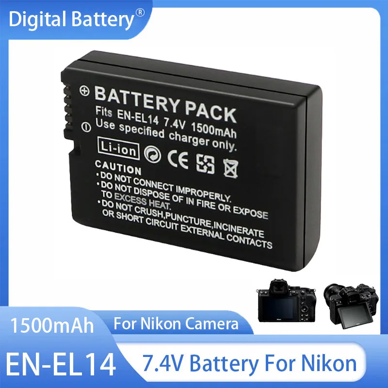 Batería de iones de litio EN-EL14, batería recargable de EN-EL14A de 1500mAh para cámara Nikon D3100 D3300 D3500 D5600 D5200 P7000 P7100 P7800 - imagen 2