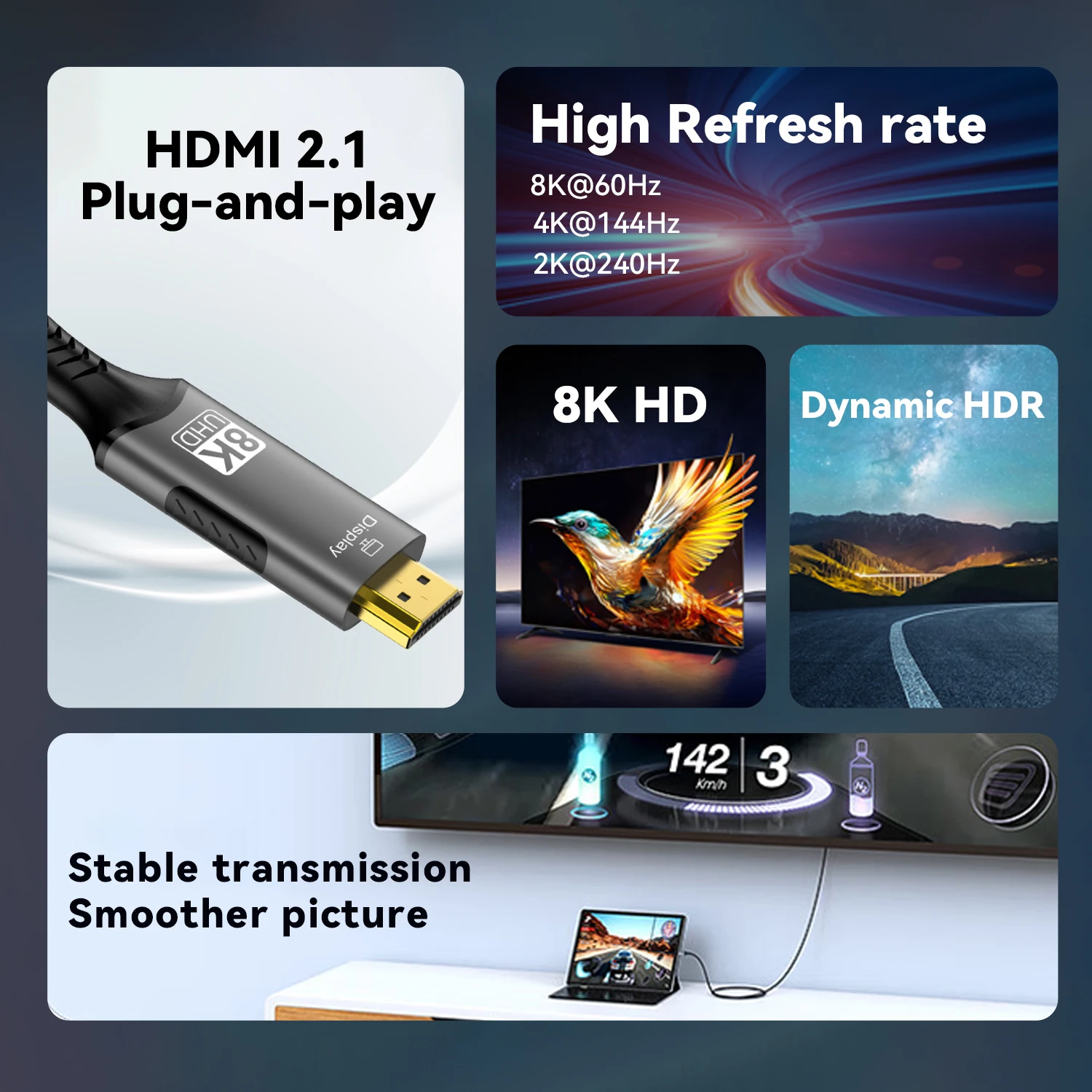 Cable USB C a HDMI 8K @ 60Hz 4K @ 120Hz Cable HDTV Compatible tipo C a HDMI para convertidor de TV MacBook Air iPad USB-C adaptador HDMI - imagen 4