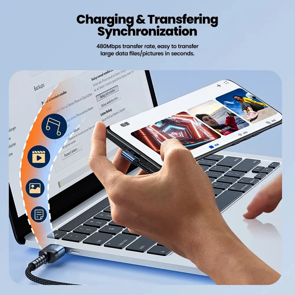 Toocki Cable USB a tipo C Cable de teléfono con codo de 90 grados carga rápida para iPhone 15 Samsung S22 Huawei Xiaomi Honor Cable de carga - imagen 4