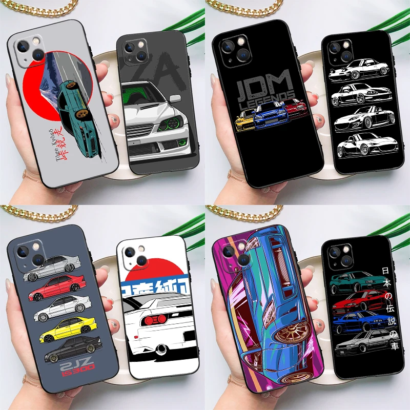 JDM Legend Drift funda de silicona para coche para iPhone 17 15 14 13 11 12 Pro Max 16 Plus 12 13 Mini 16e 17 Air contraportada