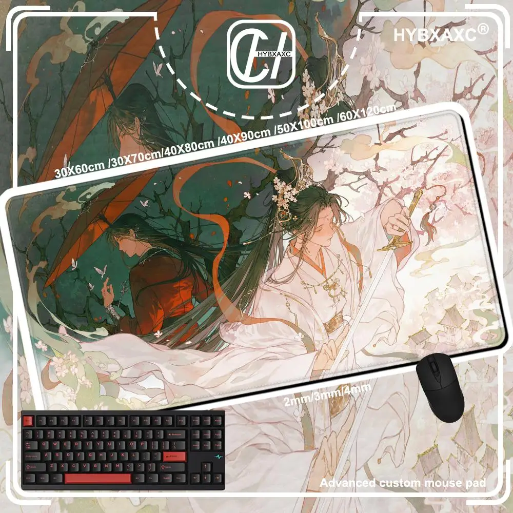 Alfombrilla de ratón de goma grande HD TGCF Xie Lian Hua Cheng, 90x40cm, arte creativo de dibujos animados Ruoye y e-ing, alfombrilla antideslizante para fanáticos de Cosplay BL