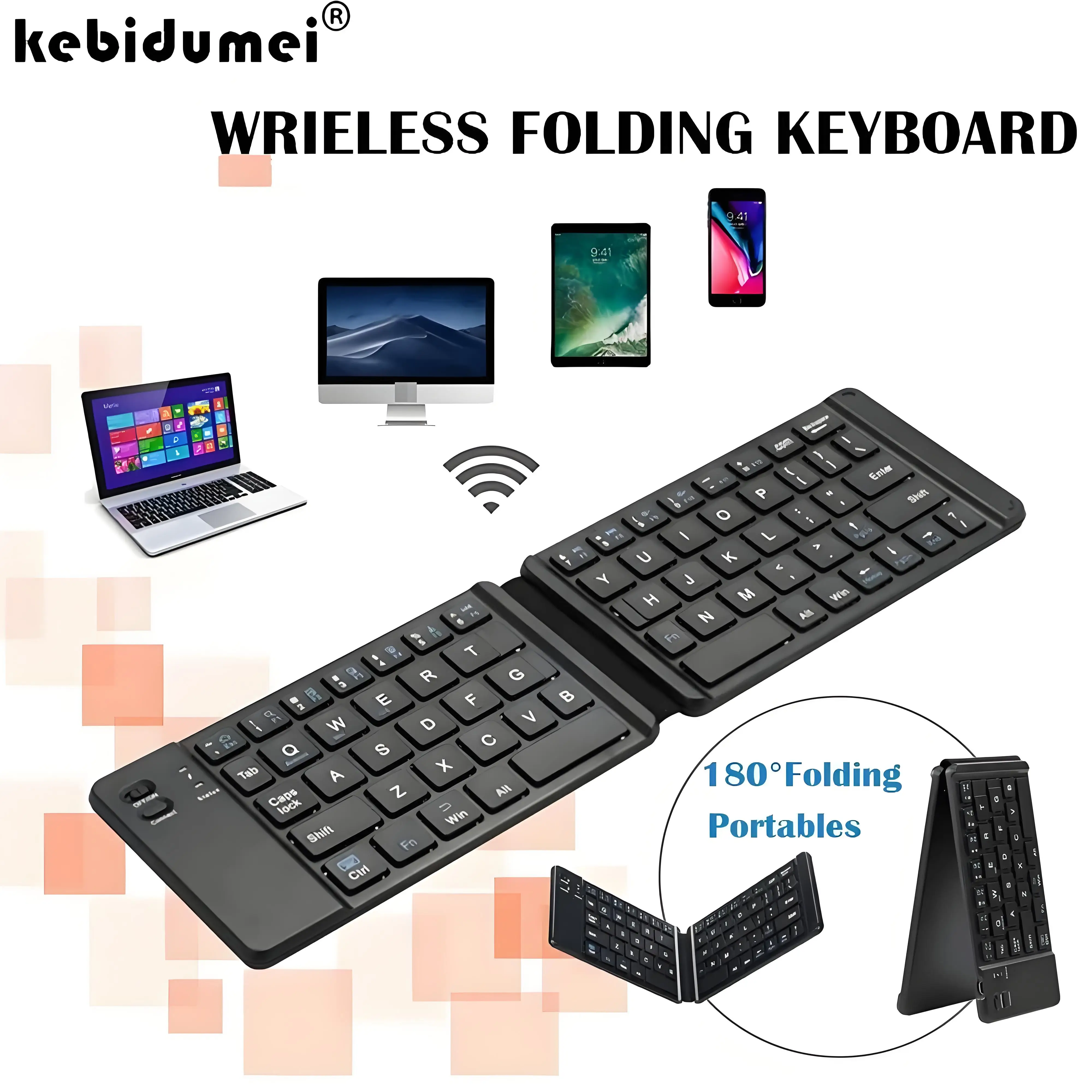 Teclado plegable Bluetooth, teclado portátil de oficina, Mini teclado inalámbrico de almacenamiento, tres sistemas, juego de teclas para IPAD, tableta y portátil - imagen 2