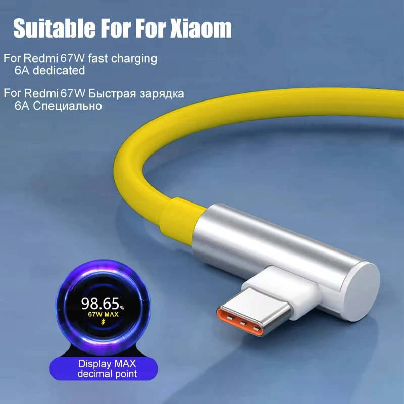 Cable de codo de 67W, cargador de carga rápida para Xiaomi Mi 15 Ultra 14T Pro 13 12 para Redmi Note 14 tipo C USB A, carga rápida Universal - imagen 3