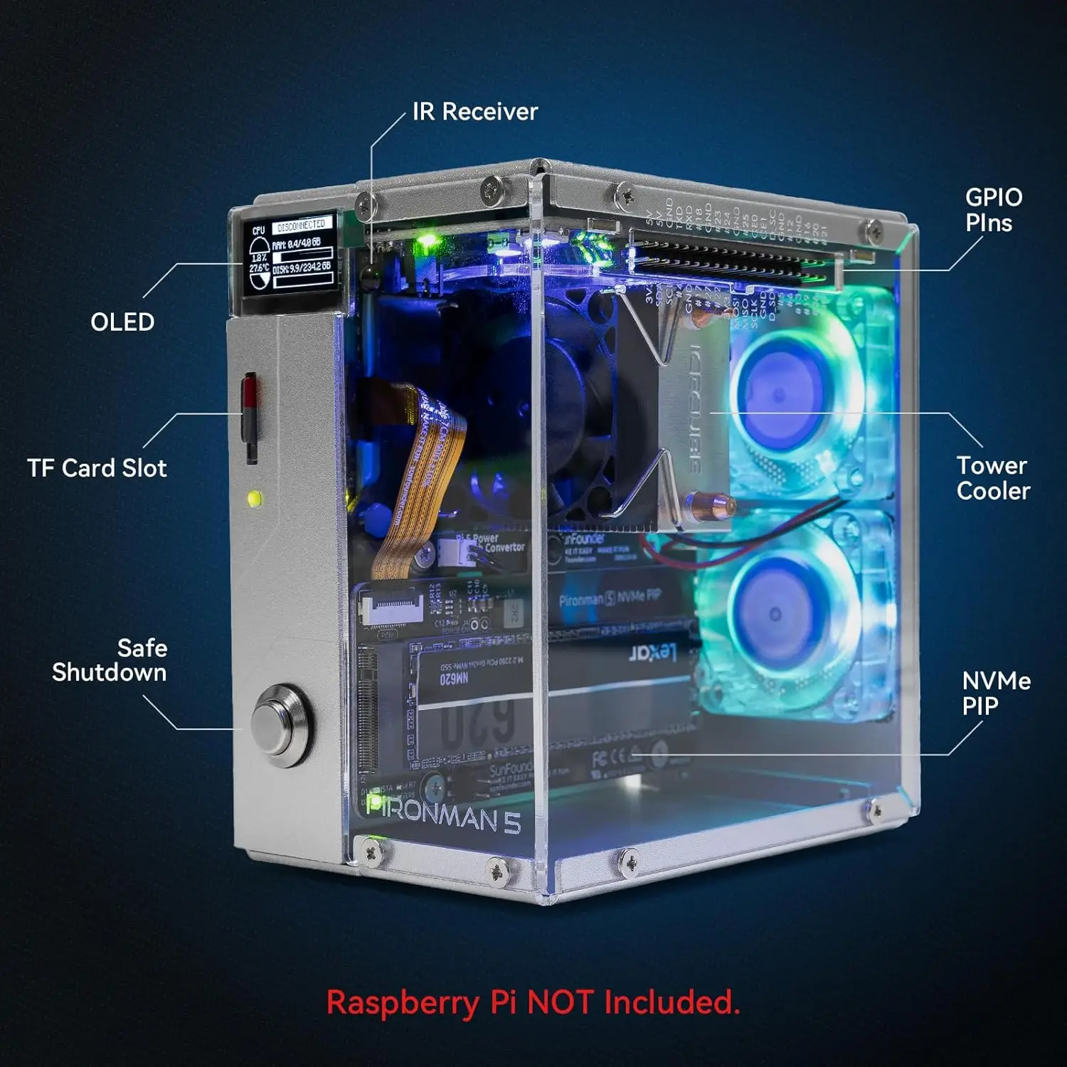 Pironman 5: Caja para Raspberry Pi 5 con NVMe y refrigeraciónેણ - imagen 3