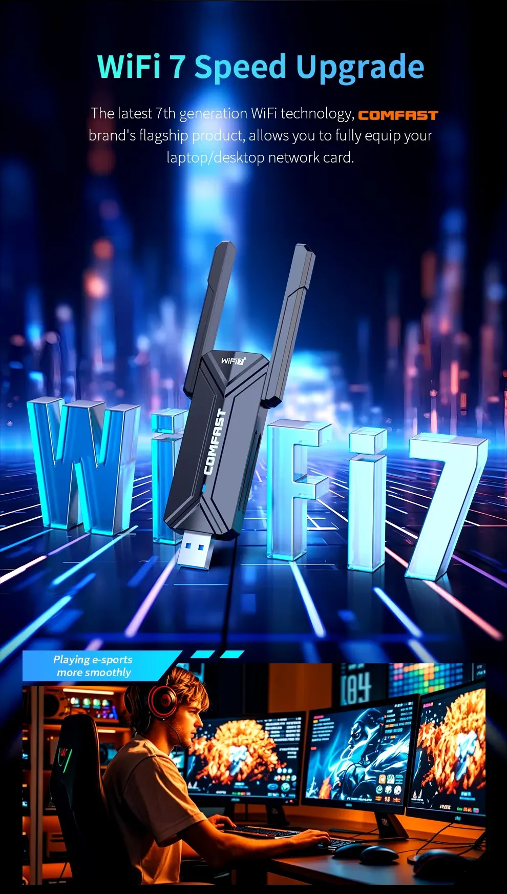 COMFAST WiFi7 Adaptador USB BE6500 Tarjeta WiFi 5G 6G USB3.0 Tarjeta de red inalámbrica USB wifi 7 Adaptador AX5400 wifi6 Antena PC portátil - imagen 5