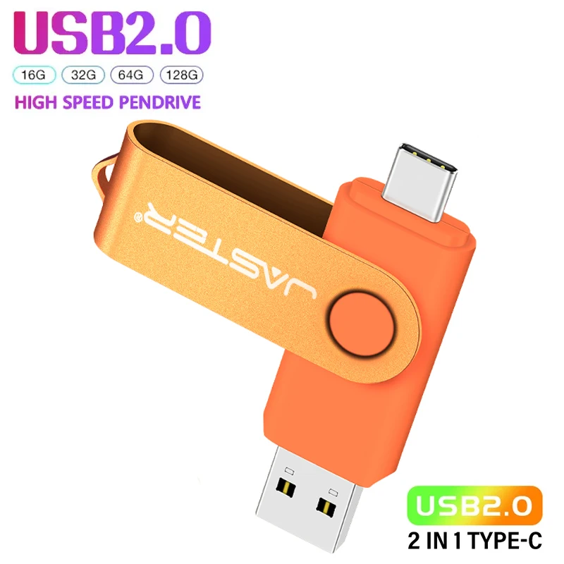 Memoria USB TYPE-C 128GB 360 °   Girar libremente Mini Pen Drive 64GB Logotipo personalizado gratuito USB Flash Drive 32GB 2IN1 Metal Pendrive 16GB