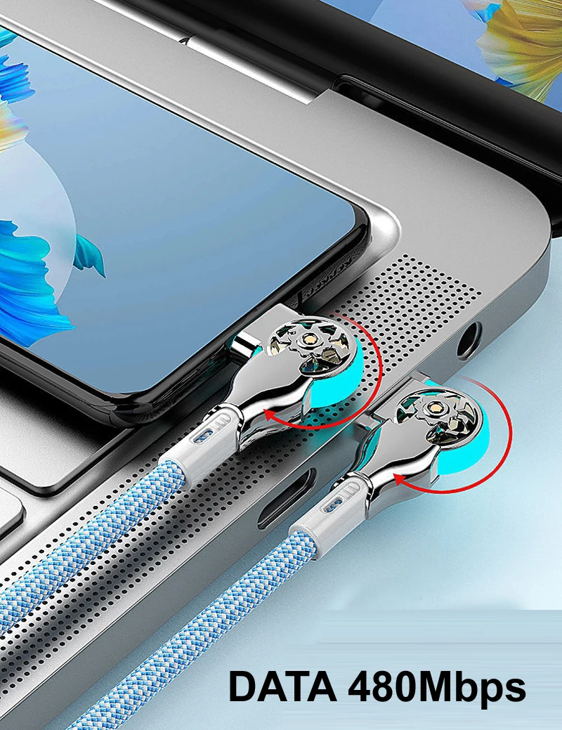 1m 2m 65W 6A USB rápido A tipo A a tipo C Micro carga súper rápida rotación de codo de 180 grados Cable de datos 480Mbps para iPhone 15 - imagen 3