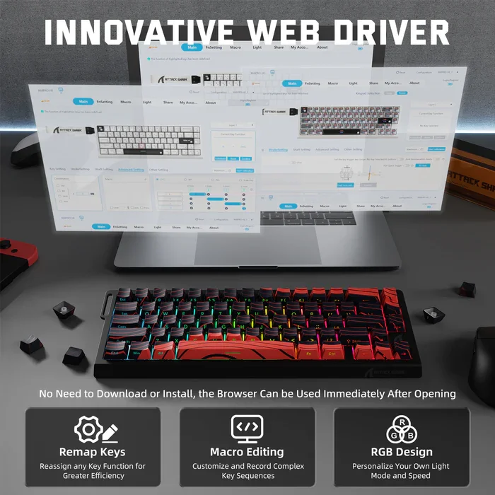 ATTACK SHARK X68PRO HE teclado inalámbrico, interruptor magnético, con precisión RT de 0,01mm, tasa de orollamiento de 8KHz, latencia de 0,125ms, retroiluminación RGB - imagen 4