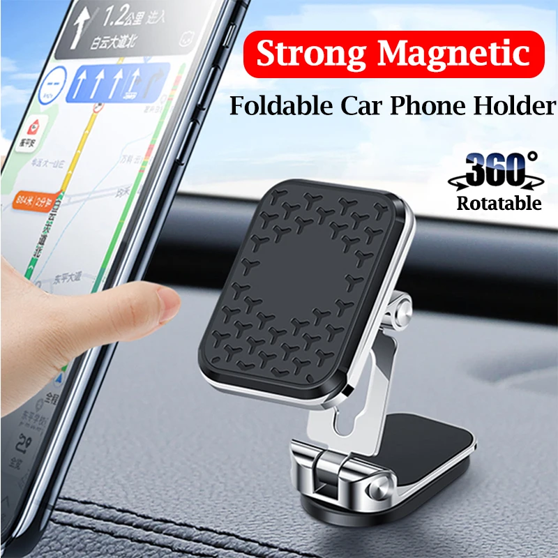 Soporte magnético plegable para teléfono de coche, soporte giratorio para GPS para coche, soporte móvil con imán fuerte de Metal para IPhone 13, Xiaomi, Huawei y Samsung
