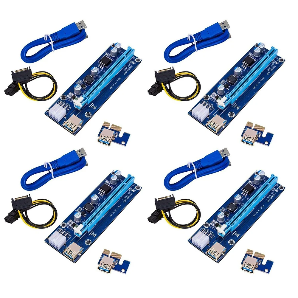 Tarjeta adaptadora extensora USB 3,0, placa GPU de alimentación de 6 pines, 3 LED, Bitcoin, Litecoin, versión 009S Gold PCI-E 1X a 16X