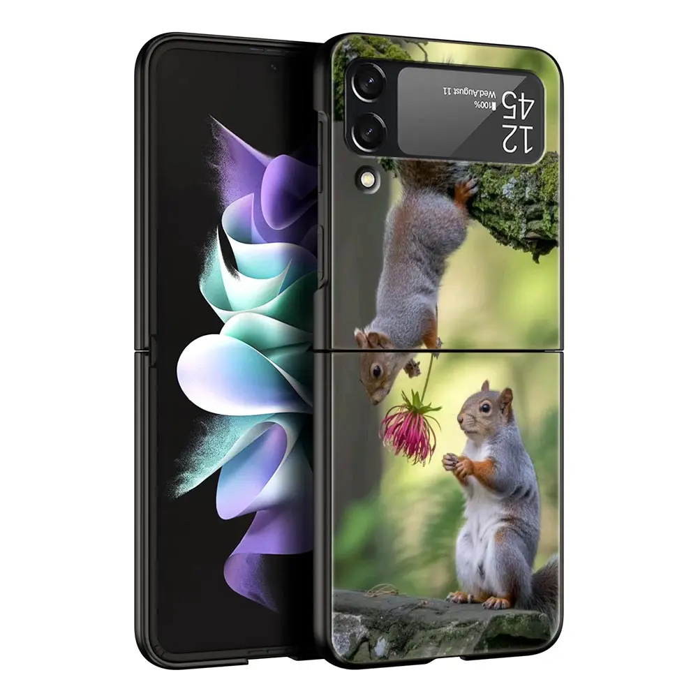 Funda de teléfono con dibujos de animales, oso, zorro, ardilla, para Samsung Galaxy Z Flip3 Flip4, funda para Z Flip 3 4 5 6 7, funda plegable dura - imagen 3