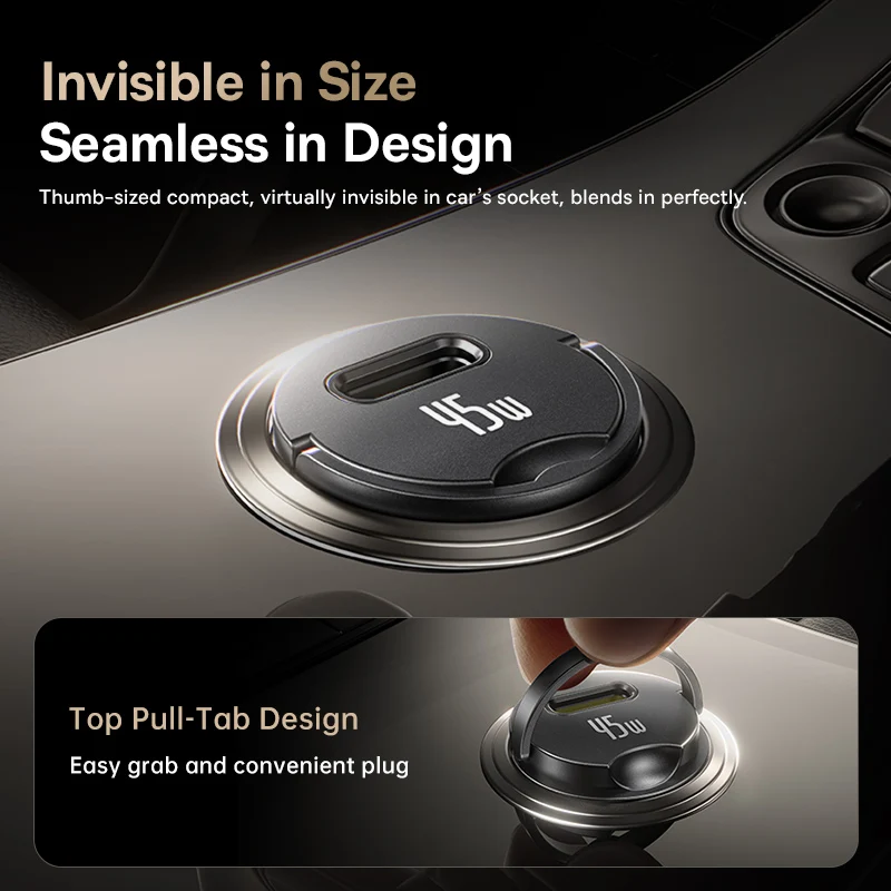 Baseus 45W Mini cargador de coche UFCS PPS QC PD carga rápida para tabletas iPhone 17 16 15 14 13 Samsung Xiaomi cargador de teléfono de coche - imagen 3