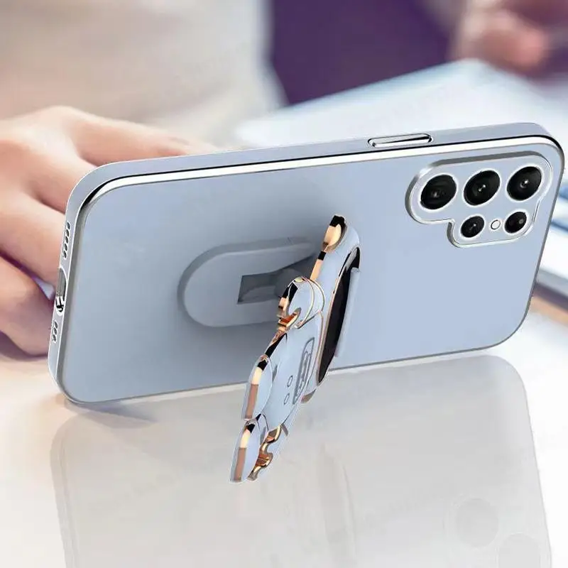 Funda de silicona Ultra suave para teléfono Samsung S23 Ultra 3D con dibujos de astronauta y soporte chapado para Galaxy S21FE S21 S20 Plus S20 - imagen 5