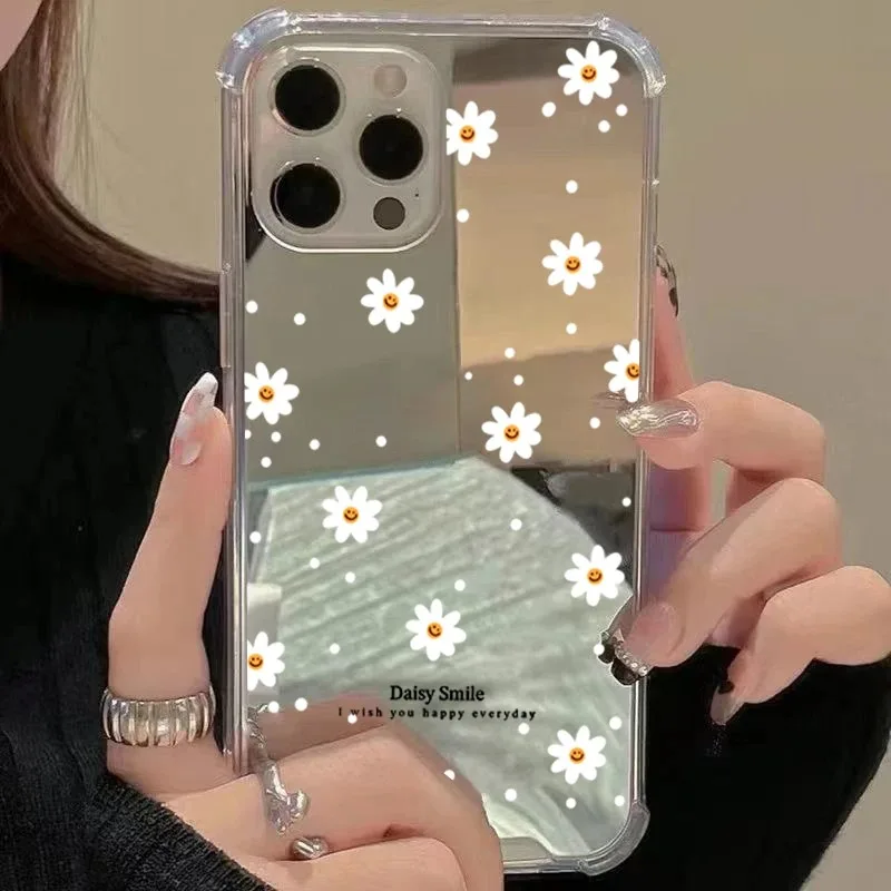 Small Chrysanthemum Flowers Mirror Case For Samsung Galaxy S25 S24 S23 S22 S21 Ultra Plus FE A06 A14 A23 A36 A52 A55 A56 Cover - imagen 4