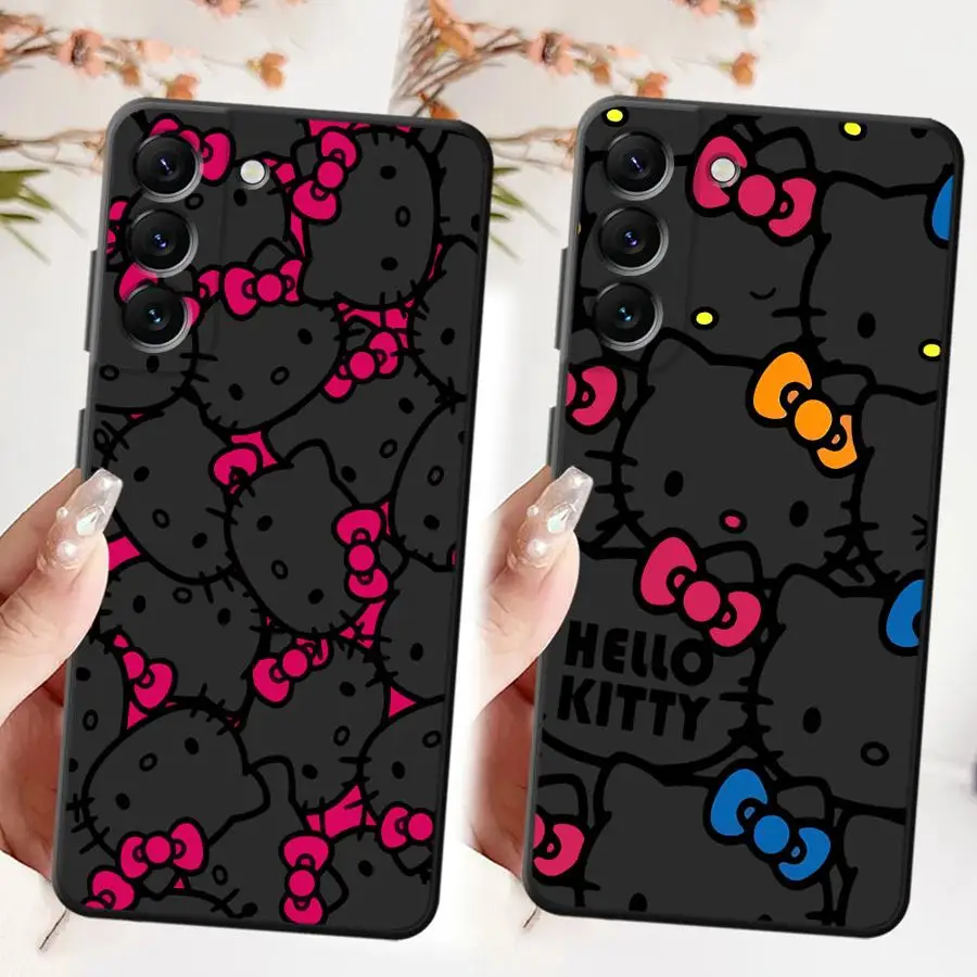 Funda de teléfono suave negra con diseño de gato rosa para Samsung Galaxy A23 A53 A36 A25 A71 A51 A73 A35 A32 A24 A55 A22 A52 A26 A72 A41