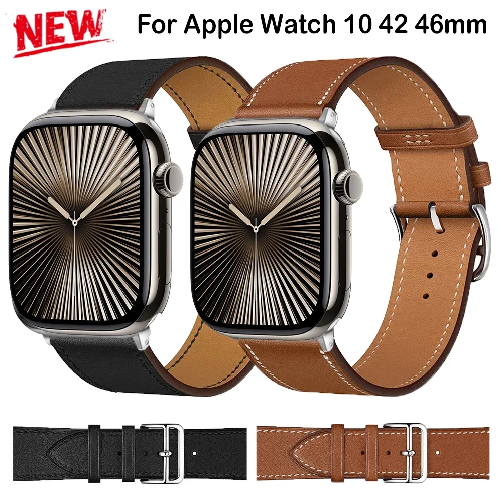 Correa de cuero para reloj Apple, 46mm, 44mm, 49mm, 45mm, 42mm, 40mm, 38 y 41mm, pulsera iWatch Series 10 Ultra 9 8 7 6 5 4 3 SE - imagen 2
