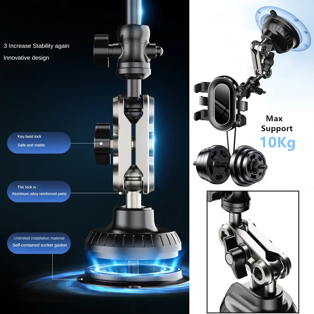 Soporte para teléfono de coche súper estable en el salpicadero, brazo de Metal para parabrisas, soporte para teléfono inteligente de grado profesional 360 °   Soporte perezoso de rotación - imagen 5
