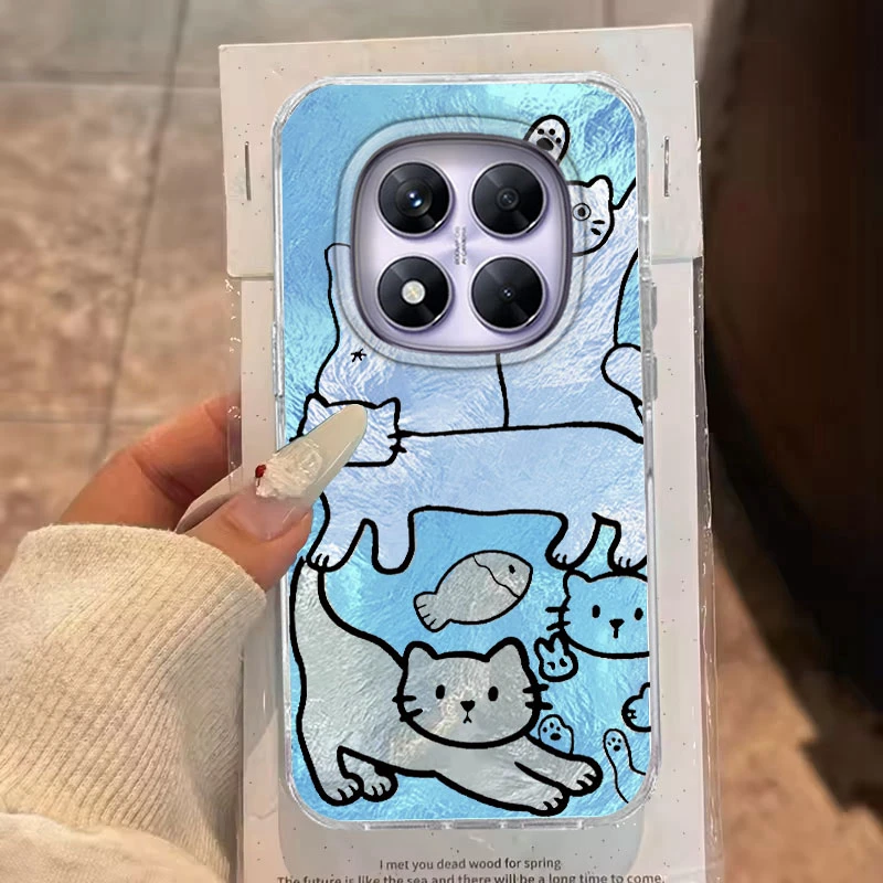 Funda para Redmi Note 14 Pro Plus 13 Pro 14S 14C A3 Xiaomi 14T 13T Pro funda de teléfono púrpura rosa dibujos animados pez gato para Redmi A5 bolsa - imagen 5