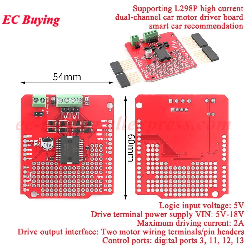 Módulo de expansión de placa controladora de Motor CC paso a paso L298P L298, puente completo Dual 2A, puente H de 2 vías para Arduino R3 L298N - imagen 2
