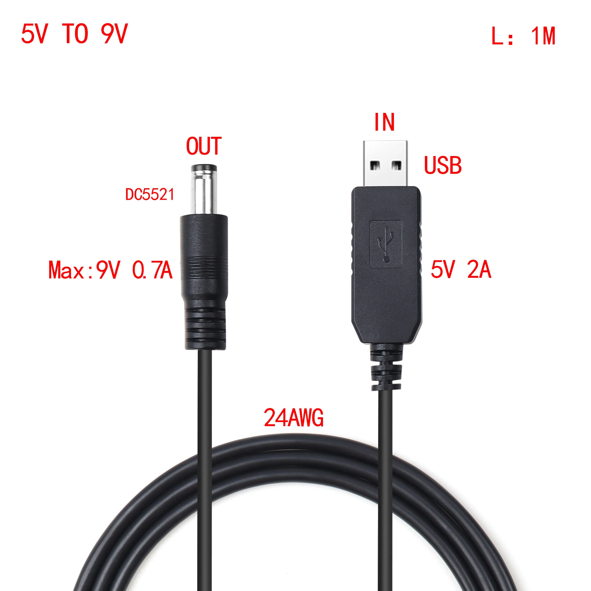 【LANO】Cable de refuerzo de cable USB a DC5521, convertidor de potencia USB de 5v a 12v 9V, cable de enrutador Wifi de refuerzo, 1 metro de largo, fácil de operar - imagen 2
