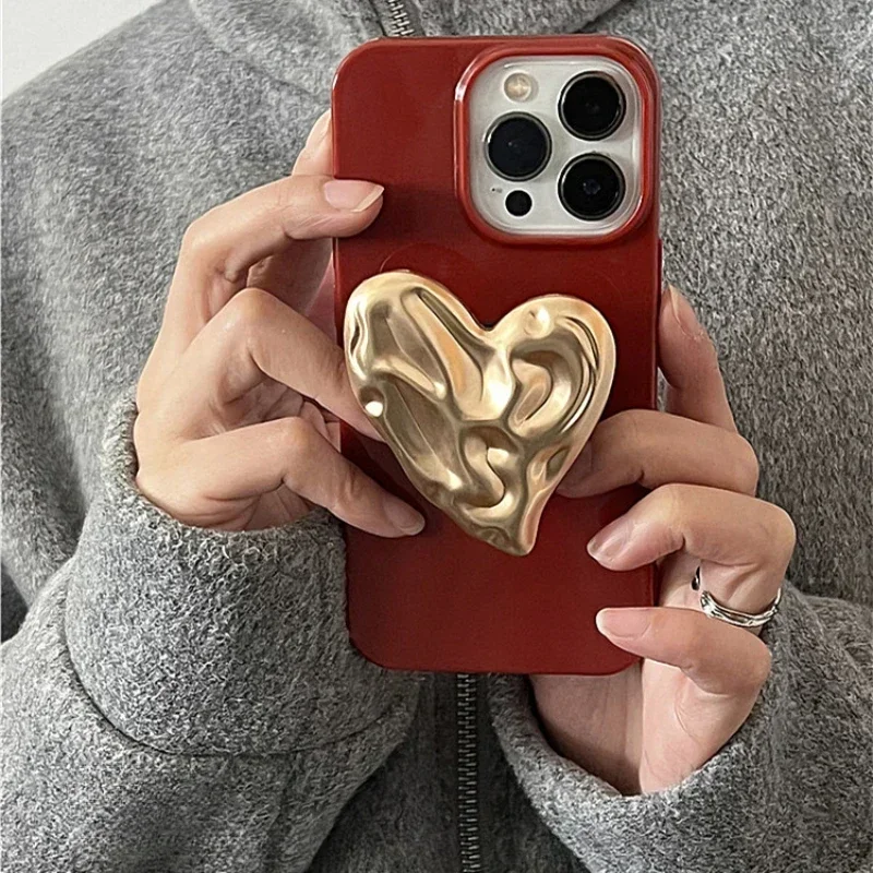 Con soporte de corazón Fundas de teléfono rojas con soporte para iPhone 16 Funda 15 Pro Max 14 Plus 13 12 11 Funda Griptok con toma de agarre