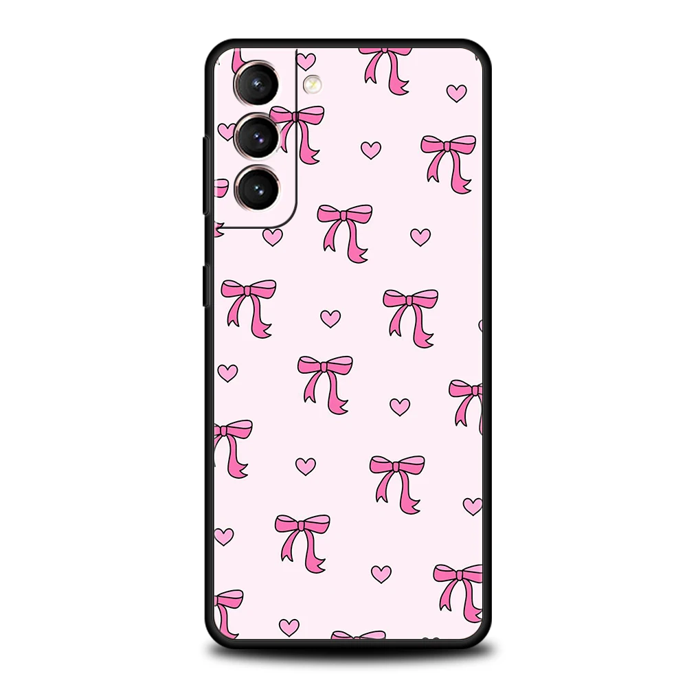 Funda de teléfono con lazo de corazón rosa para Samsung Galaxy S25 Edge S24 S23 S22 Ultra S20 S21 FE 5G S10 S9 Plus S10E, funda suave - imagen 3