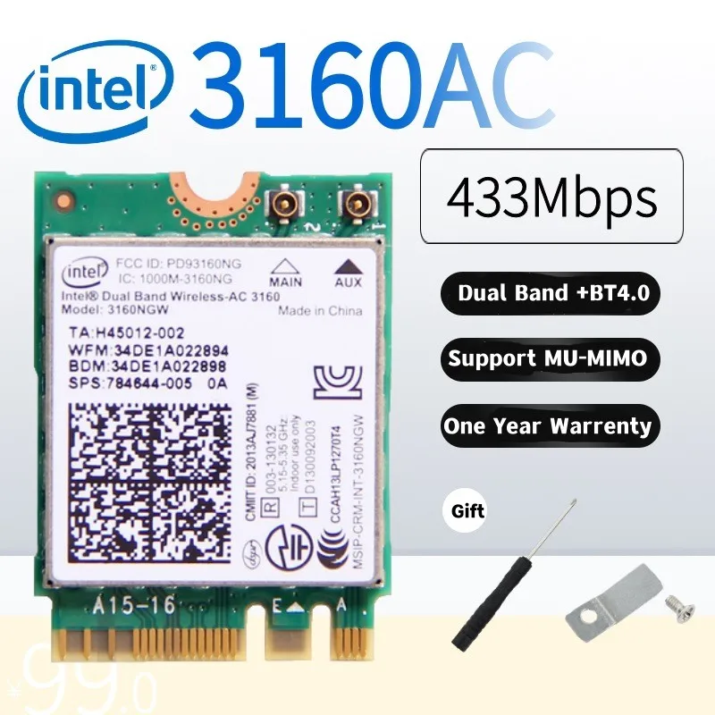 Mini tarjeta PCIE de doble banda, adaptador WiFi Bluetooth, Intel Wireless-AC 7260, 7260HMW, 3160, 7265, 3165, 8260