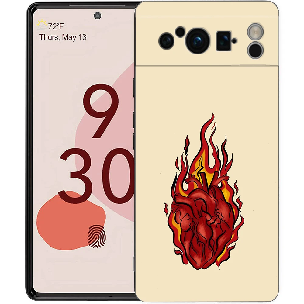 Funda de teléfono con patrón de llama para Google Pixel 10 9 8 7 6 Pro XL 9A 8A 6A 7A 5G, funda negra de TPU suave a prueba de golpes - imagen 5