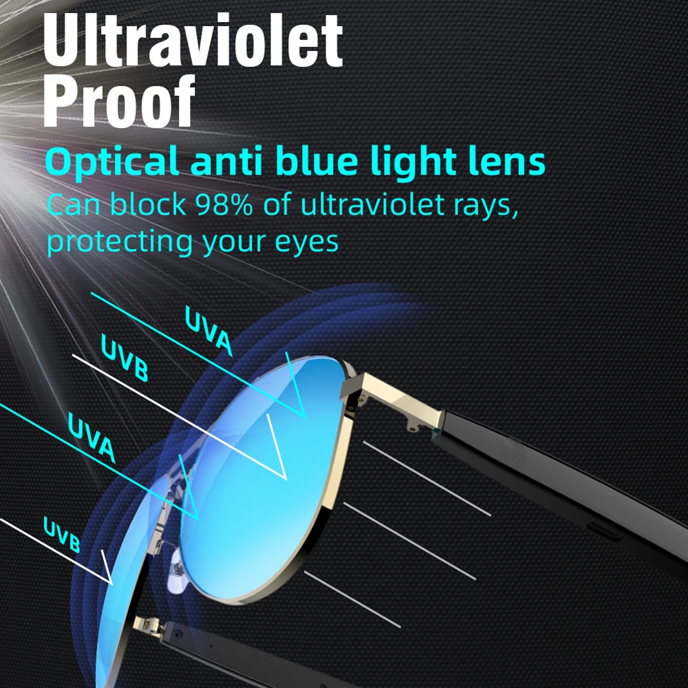 Gafas inteligentes inalámbricas con Bluetooth, gafas antiluz azul a la moda, reproducción de música multifuncional, respuesta al teléfono, operación táctil - imagen 4