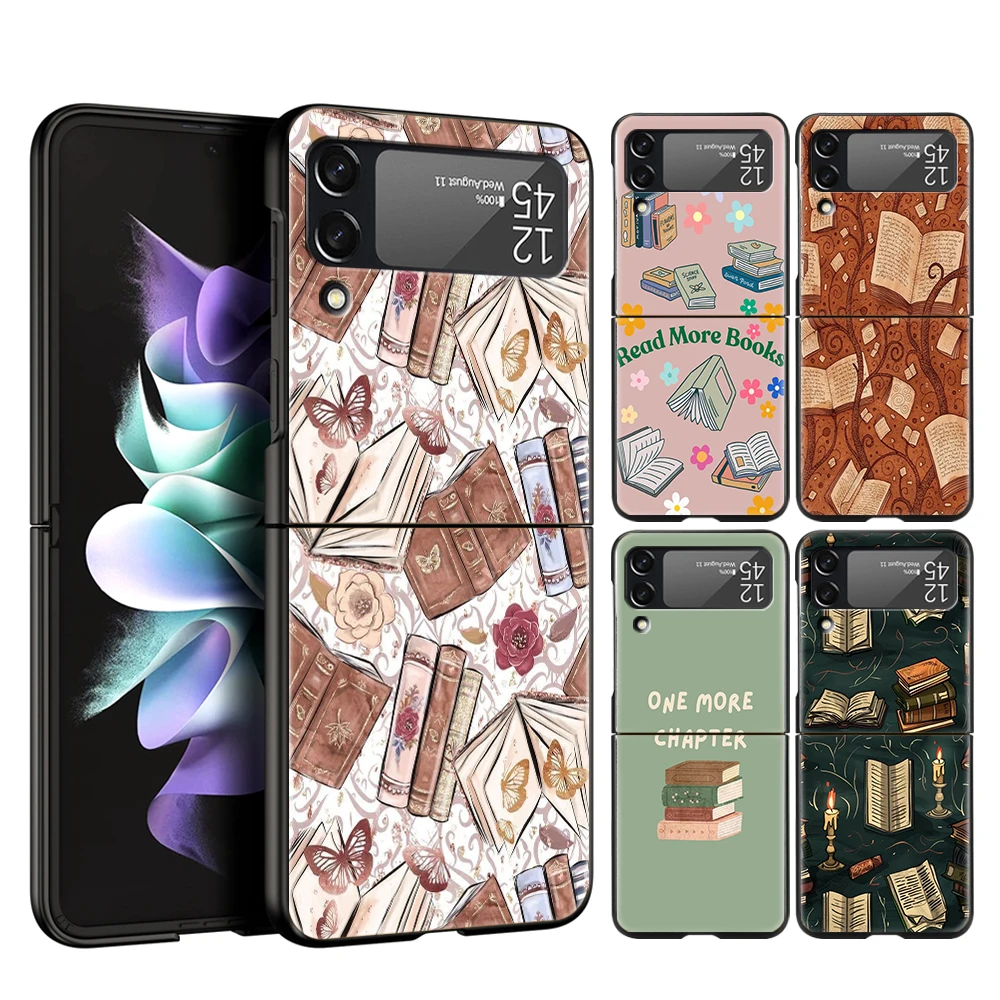 Funda de teléfono con gusanos de libro divertido para Samsung Galaxy Z Flip 3 4 5 6 7 PC plegable negro duro para Samsung Z Flip3 Flip4 Flip5