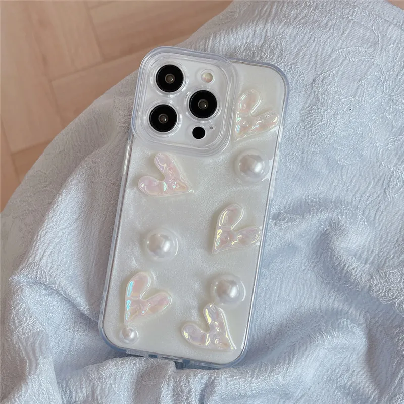 Ottwn-funda de teléfono con Graffiti Art 3D, carcasa de TPU suave con corazón de amor y perlas para iPhone 14, 13, 12, 11 Pro Max, X, XR, XS Max - imagen 5