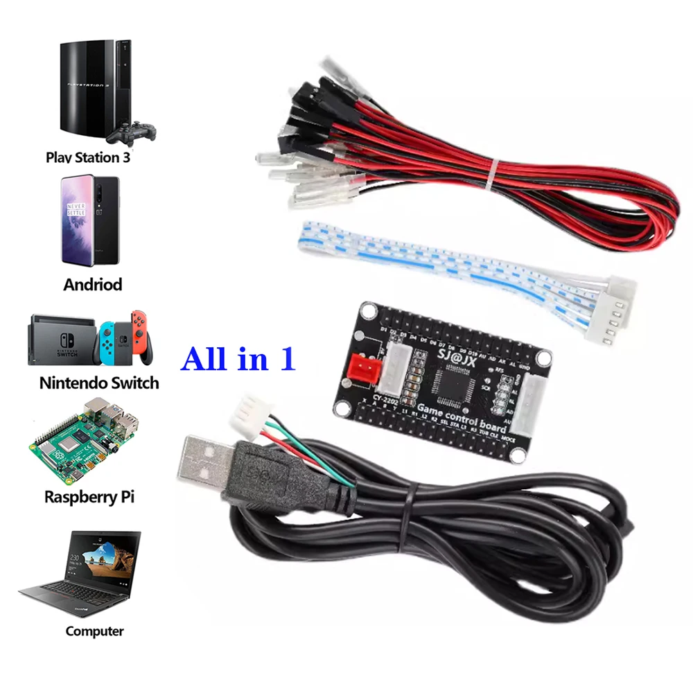 Codificador USB Arcade Zero Delay PC PS3 Switch Raspberry Pi Nintendo a Joystick para controlador Hitbox de botón de 5 pines y 2,8 MM