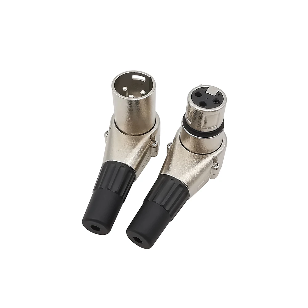 2 uds 90 grados ángulo recto 3 polos XLR conector XLR macho hembra micrófono adaptador de Cable de Audio